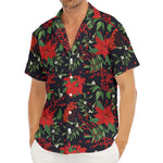 Poinsettia Flower Pattern Print Men's Deep V-Neck Shirt