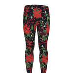 Poinsettia Flower Pattern Print Men's leggings