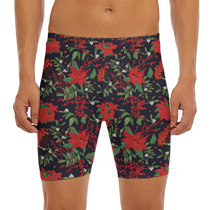 Poinsettia Flower Pattern Print Men's Long Boxer Briefs