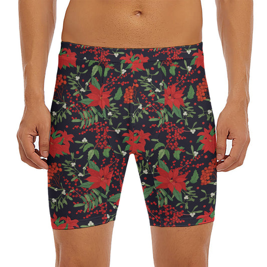 Poinsettia Flower Pattern Print Men's Long Boxer Briefs