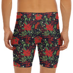 Poinsettia Flower Pattern Print Men's Long Boxer Briefs