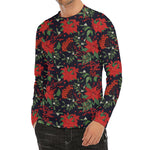 Poinsettia Flower Pattern Print Men's Long Sleeve Rash Guard