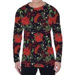 Poinsettia Flower Pattern Print Men's Long Sleeve T-Shirt