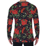 Poinsettia Flower Pattern Print Men's Long Sleeve T-Shirt