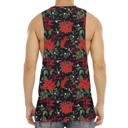 Poinsettia Flower Pattern Print Men's Muscle Tank Top