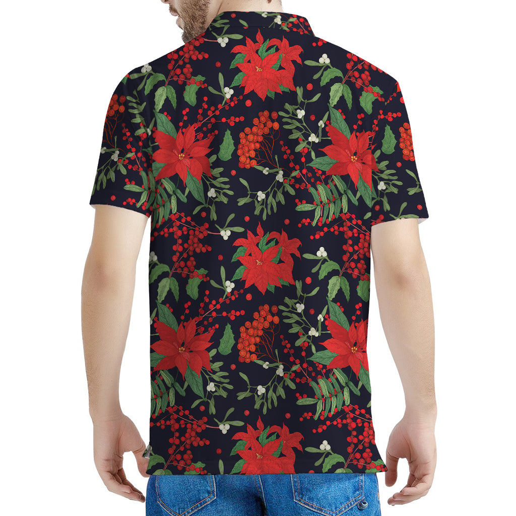 Poinsettia Flower Pattern Print Men's Polo Shirt