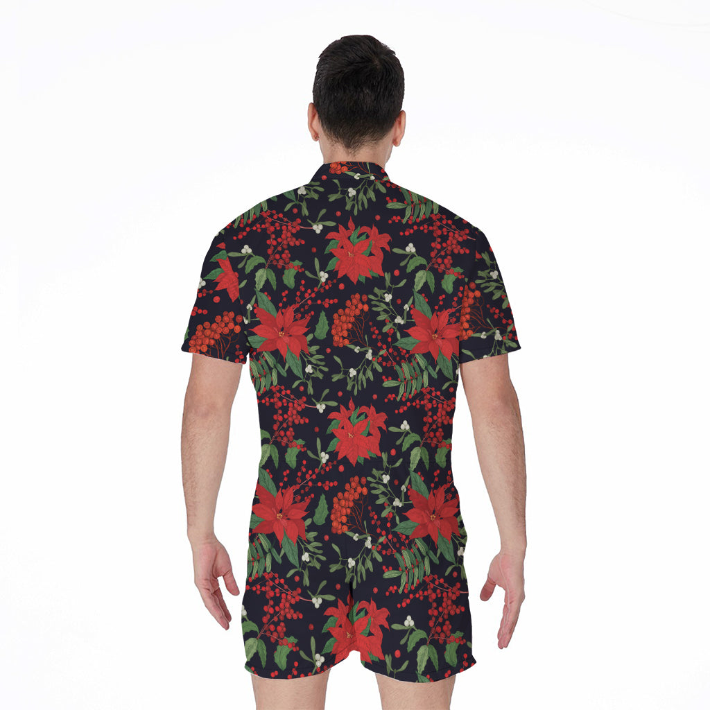 Poinsettia Flower Pattern Print Men's Rompers