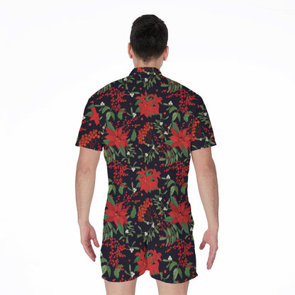 Poinsettia Flower Pattern Print Men's Rompers