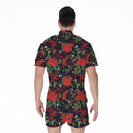 Poinsettia Flower Pattern Print Men's Rompers
