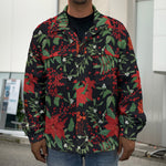 Poinsettia Flower Pattern Print Men's Shirt Jacket