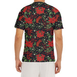 Poinsettia Flower Pattern Print Men's Short Sleeve Rash Guard