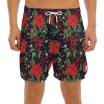 Poinsettia Flower Pattern Print Men's Split Running Shorts