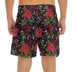 Poinsettia Flower Pattern Print Men's Split Running Shorts