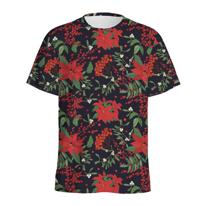 Poinsettia Flower Pattern Print Men's Sports T-Shirt