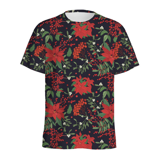 Poinsettia Flower Pattern Print Men's Sports T-Shirt