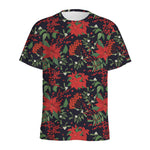 Poinsettia Flower Pattern Print Men's Sports T-Shirt