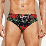 Poinsettia Flower Pattern Print Men's Swim Briefs