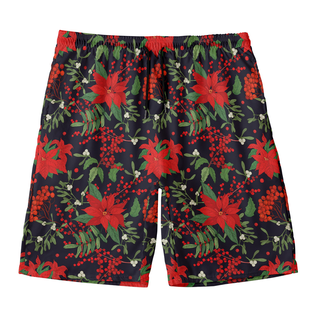 Poinsettia Flower Pattern Print Men's Swim Trunks