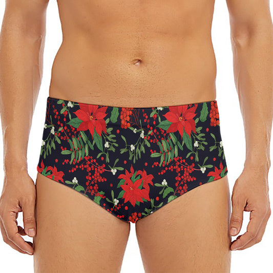 Poinsettia Flower Pattern Print Men's Triangle Swim Briefs