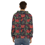 Poinsettia Flower Pattern Print Men's Velvet Pullover Hoodie