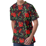 Poinsettia Flower Pattern Print Men's Velvet T-Shirt
