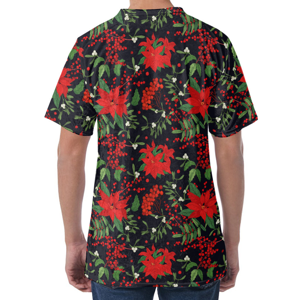 Poinsettia Flower Pattern Print Men's Velvet T-Shirt