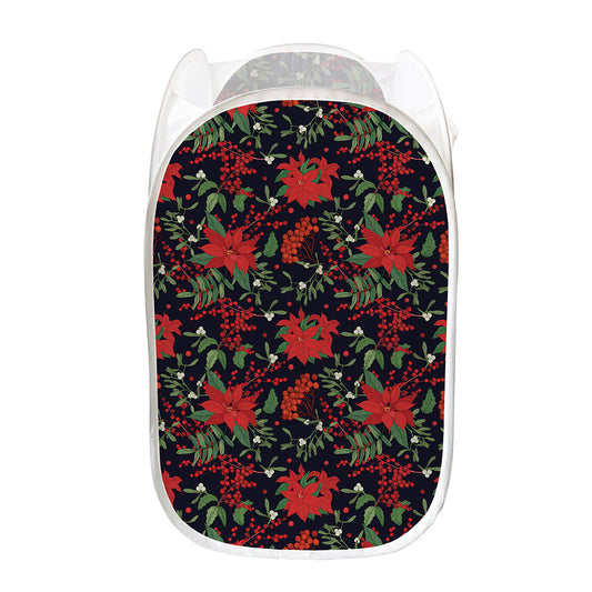 Poinsettia Flower Pattern Print Mesh Laundry Hamper