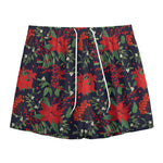 Poinsettia Flower Pattern Print Mesh Shorts