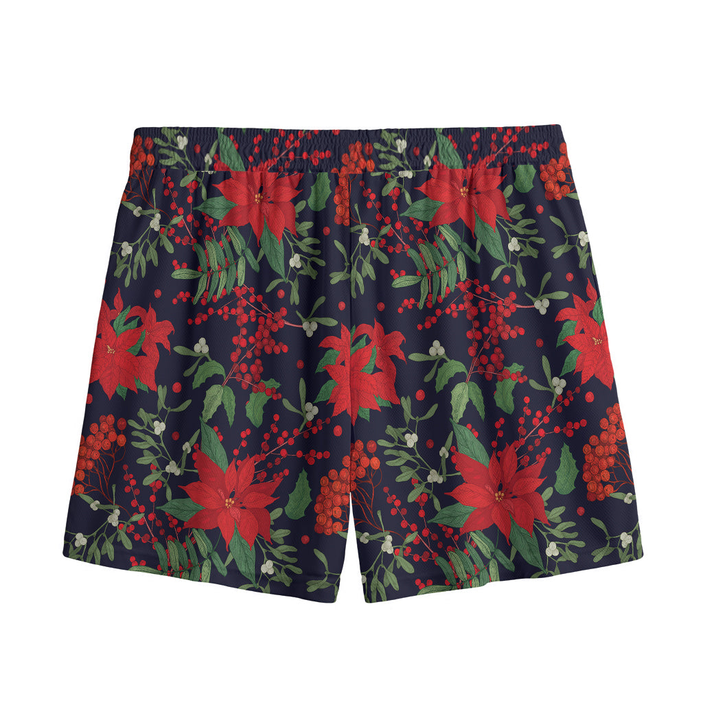 Poinsettia Flower Pattern Print Mesh Shorts