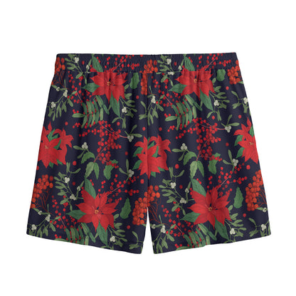 Poinsettia Flower Pattern Print Mesh Shorts