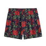 Poinsettia Flower Pattern Print Mesh Shorts