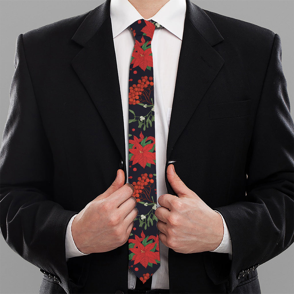 Poinsettia Flower Pattern Print Necktie