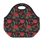 Poinsettia Flower Pattern Print Neoprene Lunch Bag