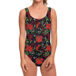 Poinsettia Flower Pattern Print One Piece Swimsuit