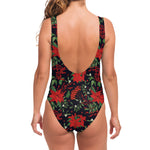 Poinsettia Flower Pattern Print One Piece Swimsuit