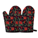 Poinsettia Flower Pattern Print Oven Mitts