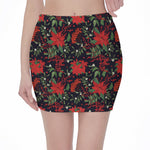 Poinsettia Flower Pattern Print Pencil Mini Skirt