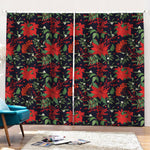 Poinsettia Flower Pattern Print Pencil Pleat Curtains