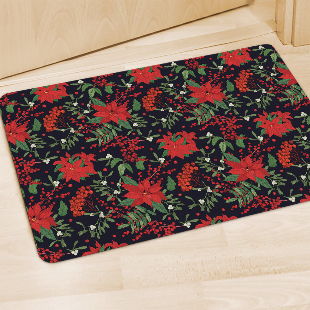 Poinsettia Flower Pattern Print Polyester Doormat