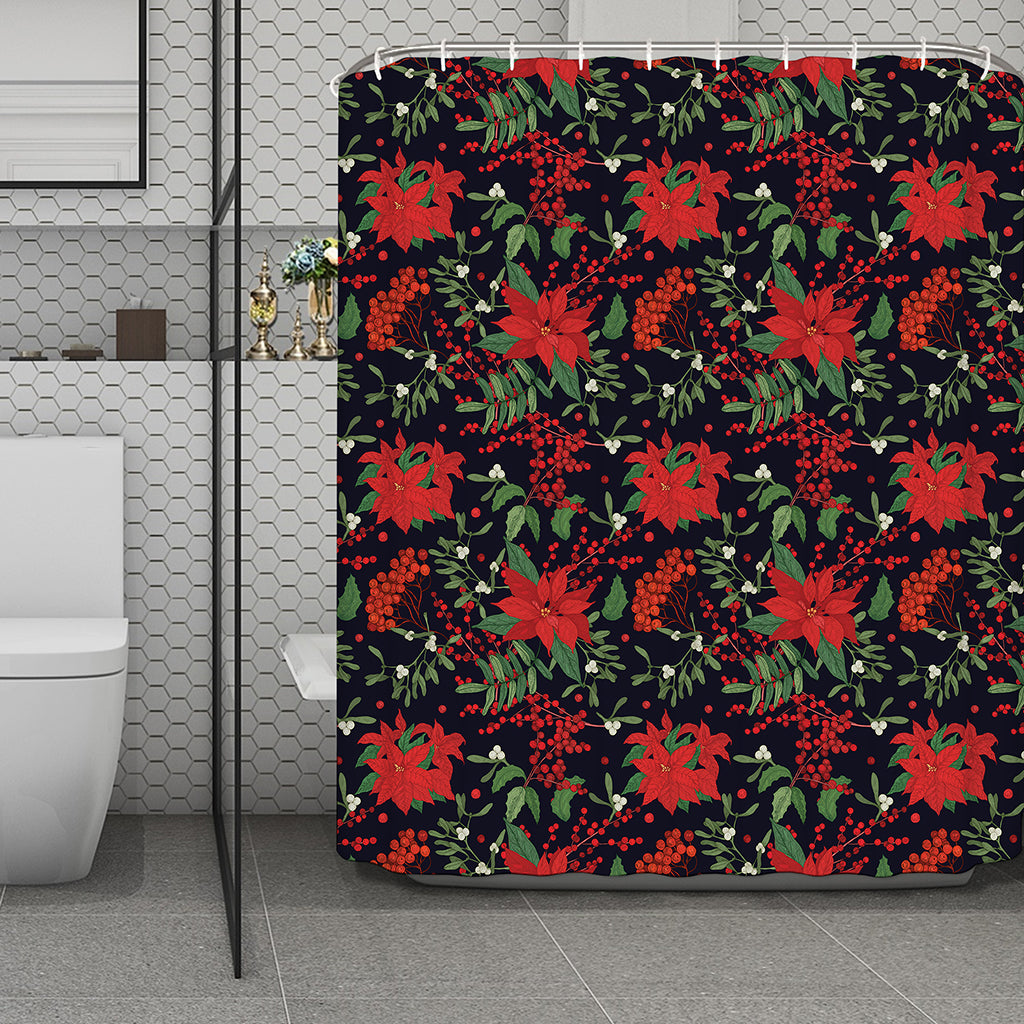 Poinsettia Flower Pattern Print Polyester Shower Curtain