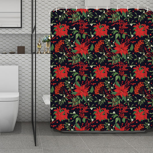Poinsettia Flower Pattern Print Polyester Shower Curtain