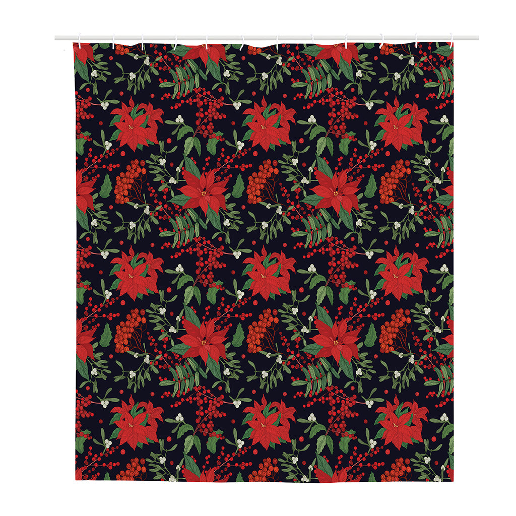 Poinsettia Flower Pattern Print Polyester Shower Curtain
