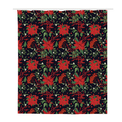 Poinsettia Flower Pattern Print Polyester Shower Curtain