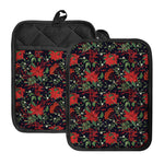 Poinsettia Flower Pattern Print Pot Holders With Pocket