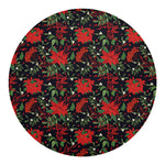 Poinsettia Flower Pattern Print Round Blanket
