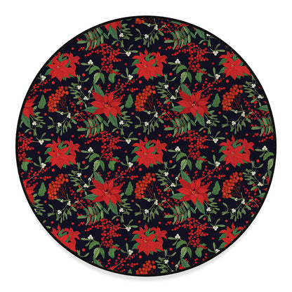 Poinsettia Flower Pattern Print Round Floor Mat