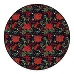 Poinsettia Flower Pattern Print Round Floor Mat