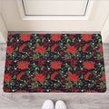 Poinsettia Flower Pattern Print Rubber Doormat