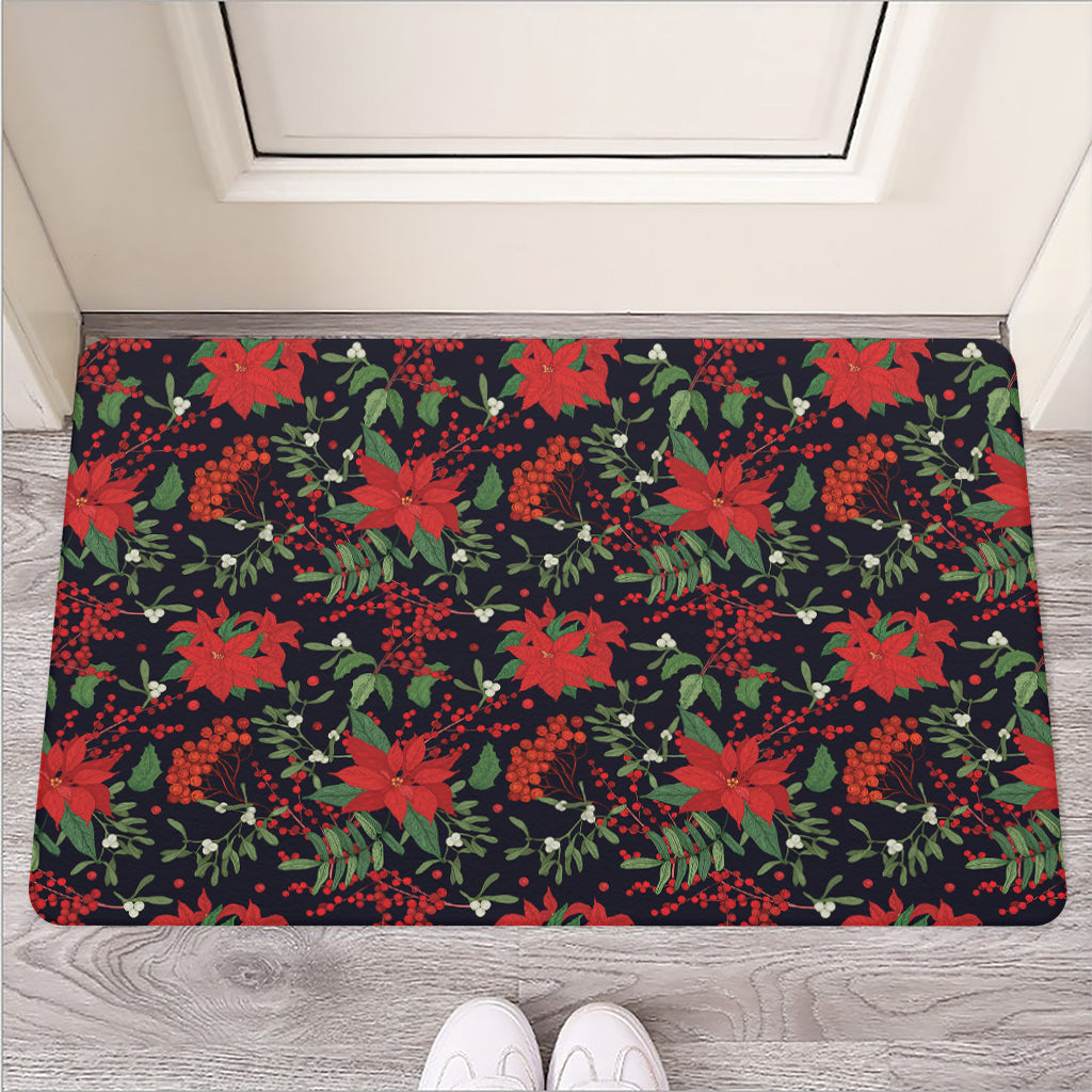 Poinsettia Flower Pattern Print Rubber Doormat