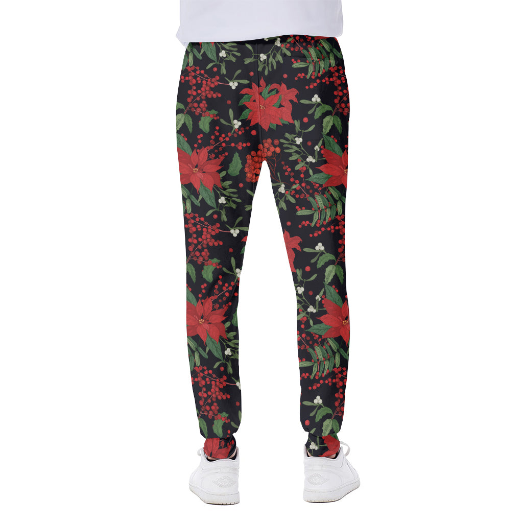 Poinsettia Flower Pattern Print Scuba Joggers